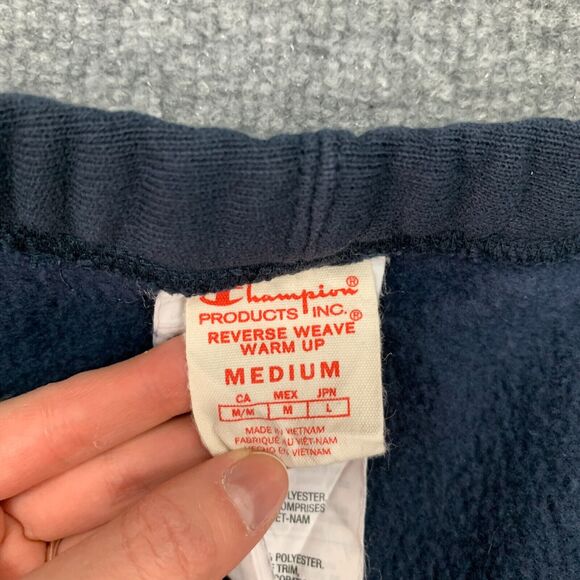 Champion Sweat Short Mens M Navy Reverse Weave Elastic Drawstring Waist Raw Edge - Picture 6 of 13